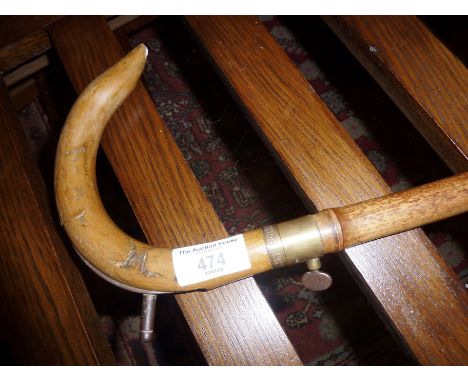 German early 20th c. bamboo cane gun stick or poacher's walking stick (A/F - fire mechanism removed and barrel only), marked 