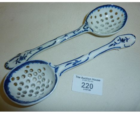 Rare pair of blue and white 18th c. Worcester sifter spoons