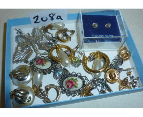 Vintage earrings, some silver and a 925 silver butterfly brooch