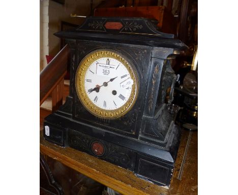 Victorian slate mantle clock with enamel dial (A/F)