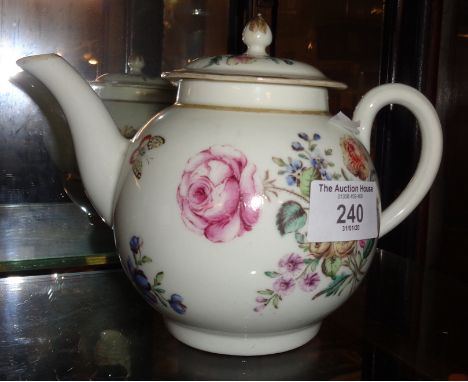 18th c. Worcester polychrome teapot with floral decoration (A/F)