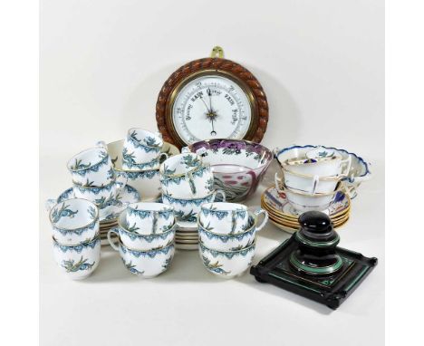 A 19th century Sunderland lustre bowl, together with a 19th century Davenport part tea service, an aneroid barometer, chestnu