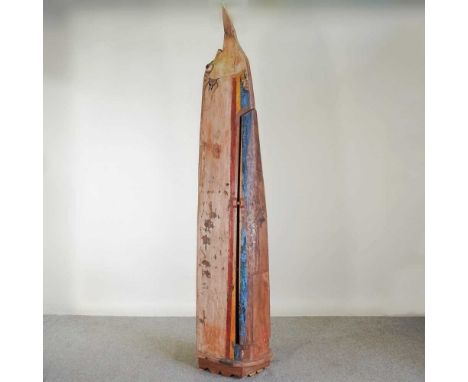 A large Indonesian wooden jukung or canoe, converted to a cupboard, 236cm high