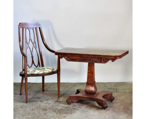 A William IV mahogany folding card table, together with an Edwardian high back armchair (2)92w x 46d x 72h cmOverall conditio