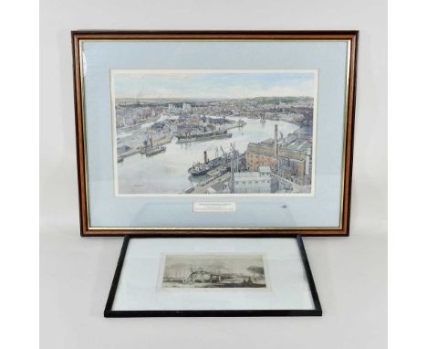 Leonard Squirrel, 1893-1979, river landscape with bridge, etching, signed in pencil by the artist, 15 x 22cm, with a letter b