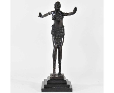 An Art Deco style bronze figure of a dancer on a stepped marble base, 42cm high