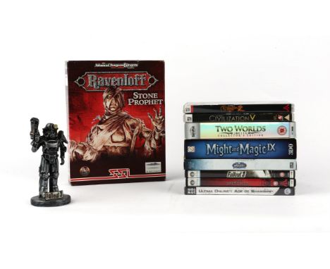 An assortment of games for PC/Windows [9] and a Fallout 3 Brotherhood of Steel Collector's Figure/Statue Includes: Ultima Onl