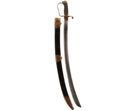 A GEORGIAN INFANTRY HANGER, 75.5cm slightly curved plain blade, sharpened for use, copper stirrup hilt, the top of the stirru