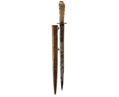 A GEORGIAN NAVAL DIRK BY SALTER, 34cm fullered blade with stepped and double edged tip, copper gilt mounted hilt with oval gu