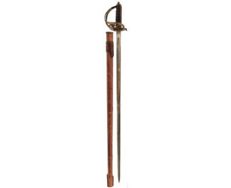 A GVR RIFLE OFFICER'S SWORD, 84cm clean blade by BATSON LONDON, etched with scrolling foliage, crowned strung bugle horn and 
