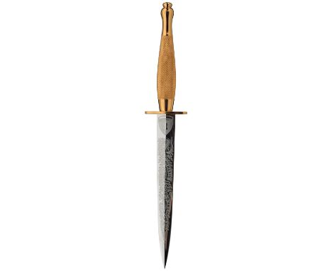 A COMMEMORATIVE SECOND PATTERN COMMANDO KNIFE, 17.5cm flattened diamond section blade by Wilkinson etched IN HONOUR OF THE D-