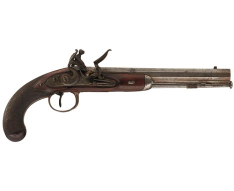 A 25-BORE FLINTLOCK DUELLING PISTOL BY TWIGG &amp; BASS, 9inch sighted barrel engraved TWIGG &amp; BASS LONDON, gold lined to