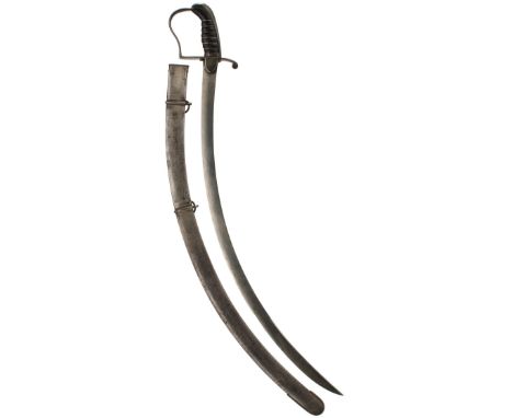 A GEORGIAN FLANK COMPANY OFFICER'S SWORD, 74.5cm sharply curved unfullered blade, regulation steel stirrup hilt, wire bound l