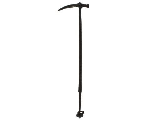 A 16TH CENTURY VENETIAN WAR HAMMER, characteristic head of rectangular stepped form, square section fluke, iron haft, bun-sha