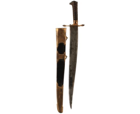 AN UNUSUAL GEORGIAN NAVAL DIRK BY BRUNN, 42cm Khyber knife blade of T-section form and with short central fuller, characteris