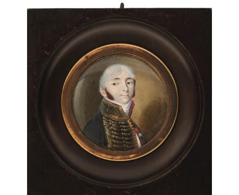 A FRENCH SCHOOL MINIATURE PORTRAIT OF A SOLDIER WEARING THE LEGION OF HONOUR, wearing a white cravat and embroidered coat, th