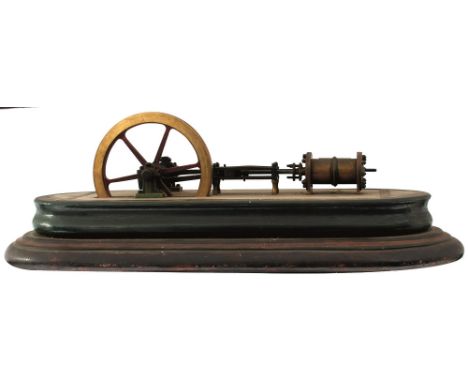 A TABLE TOP LIVE STEAM MODEL OF A HORIZONTAL MILL ENGINE, the whole secured to a brass base plate set within a painted wooden