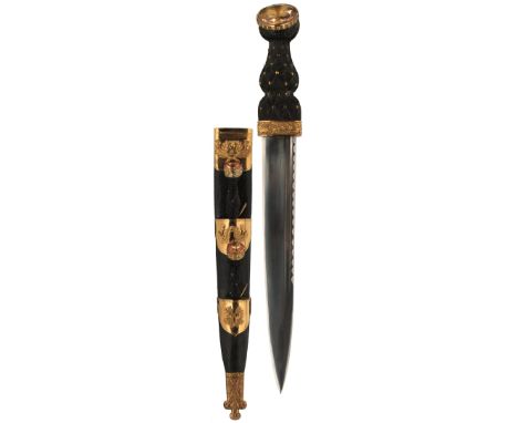 A SEAFORTH HIGHLANDERS OFFICER'S REGIMENTAL DIRK, 27cm double fullered blade with faceted back edge, characteristic gilt moun