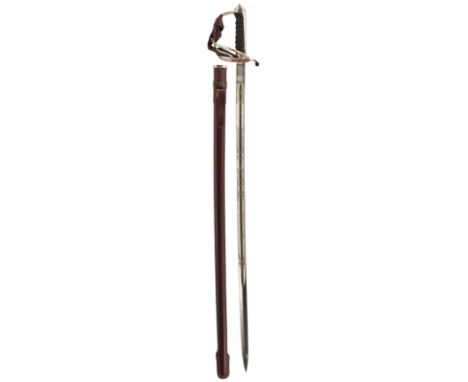 A CLEAN EIIR ROYAL ARTILLERY OFFICER'S SWORD OF KOREAN WAR INTEREST BY WILKINSON, 86.5cm clean blade with matt grey ground, e