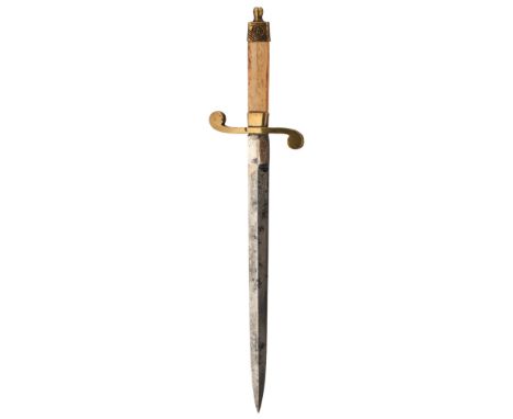 AN IMPERIAL RUSSIAN NAVAL DIRK, 23.25cm flattened diamond section Zlatoust marked blade, regulation brass hilt, the pommel em