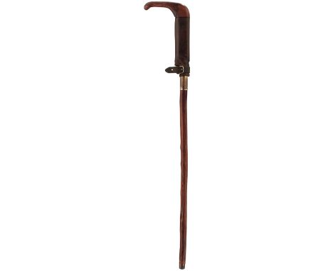 COWEN'S NO.2 PATENT WALKING STICK CHOPPER OR SLASHER, the leather and wood shrouded sheath protecting the chopper head, this 