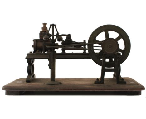 A TABLE TOP LIVE STEAM MODEL OF A HORIZONTAL MILL ENGINE, the whole principally mounted on its painted cast iron stand and in