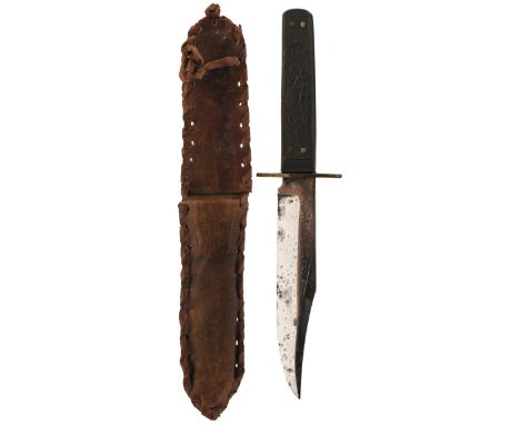 A W. WILKINSON OF SHEFFIELD SMALL BOWIE KNIFE, 14.75cm clipped back blade with faceted back edge, stamped W. WILKINSON &amp; 