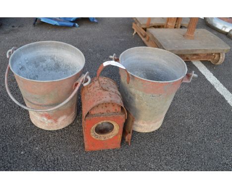 Two Fire Buckets and a Lamp 