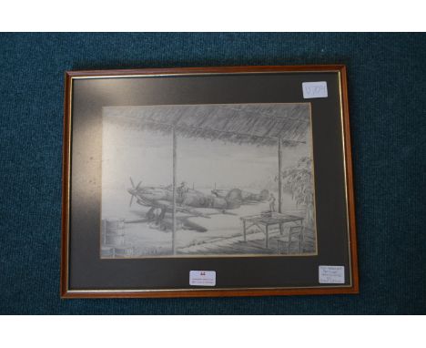 Framed Original Pencil Sketch of Two Hurricane Aircraft by C. Bowes 