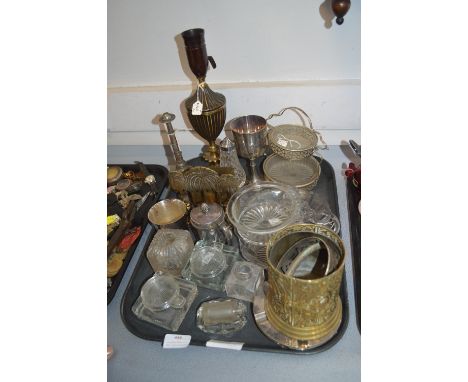 Collectible Glass and Metal Ware; Inkwells, Lamp, etc. 