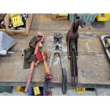 Ridgid No. 5 Pipe Strap, Stanley 18" Bolt Cutters, Defiance Manual Geared Screwdriver, ISM Manual Bo
