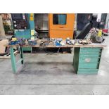 Solid Wood Top Workbench, 100" x 32", 5-Drawer Bench Cabinet w/ 6" Double End Bench Grinder & 6" Ben