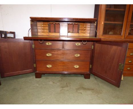 Fine quality George III flame mahogany secretaire chest attributed to Gillows of Lancaster.  The interior finished in satinwo