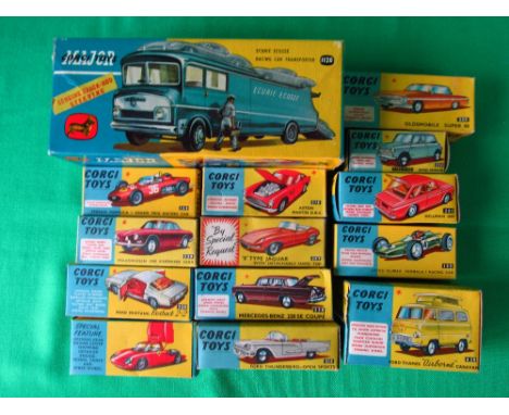 Corgi Major Toys Encurie Ecosse Racing car transporter and quantity of Corgi toy scale model cars all in original boxes
Two c