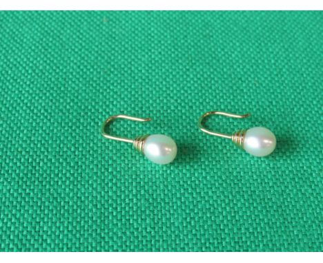 9ct gold and pearl hook drop earrings