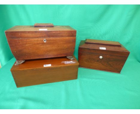 Victorian mahogany tea caddy, rosewood tea caddy and mahogany box