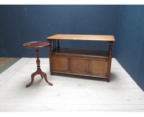 Edwardian light oak metamorphic  monks chest, 68cmhx106cmW, and modern mahogany circular occasional table