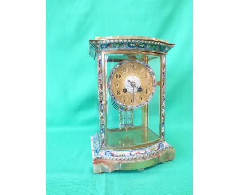 Onyx &amp; Cloisonné mantel clock by West and son of Dublin, 28cmHx18cmW
