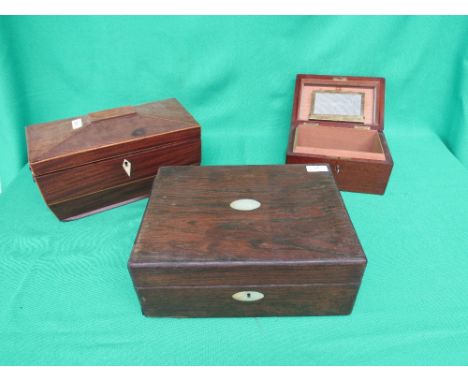 Regency mahogany tea caddy and a rosewood box, a small mahogany humidor