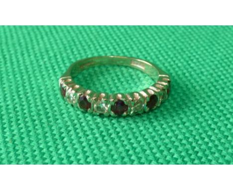 18ct gold diamond and ruby half eternity ring size O 4.5g