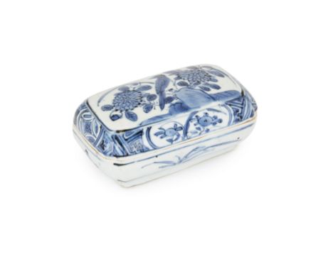 A Chinese Kraak 'bird and chrysanthemum' moulded box and coverMing dynasty, Wanli periodOf rectangular shape with ribbed desi
