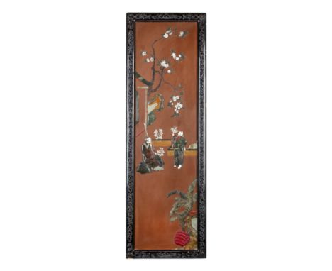 A Chinese 'figurative' lacquer panel with hard stone inlayQing dynasty, 19th centuryInlaid with hardstone, mother of pearl an