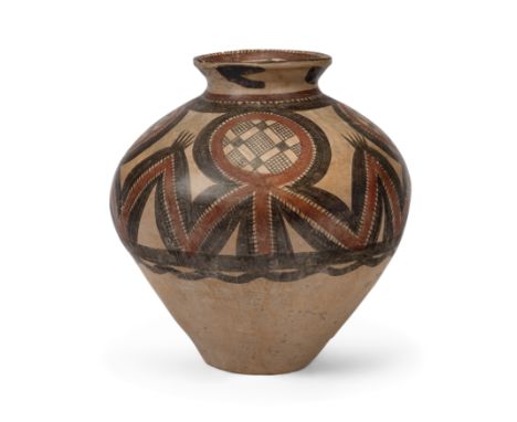 A Chinese painted pottery jar Neolithic period, Majiayao culture, 2300-1800BCPainted in red and black pigment around the shou