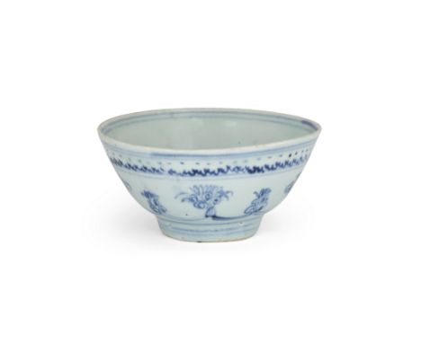 A Chinese blue and white bowlMing dynastyPainted to the exterior with scrolling flowers arranged in festoons, the interior wi