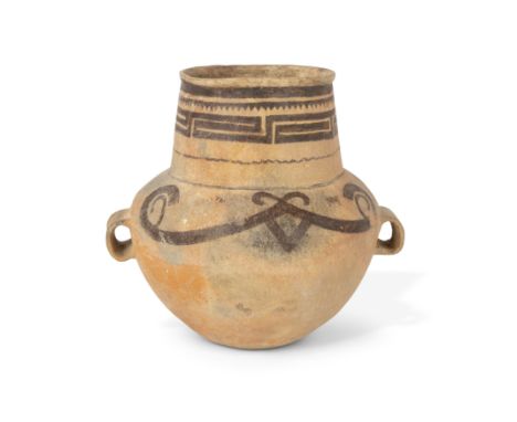 A large Chinese burnished pottery ovoid jar, Xindian cultureNeolithic period, 1600-600 BCEPainted in brown pigment to the nec
