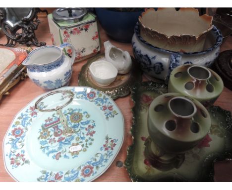 A selection of ceramics including vintage tea caddy and miniature jelly mould