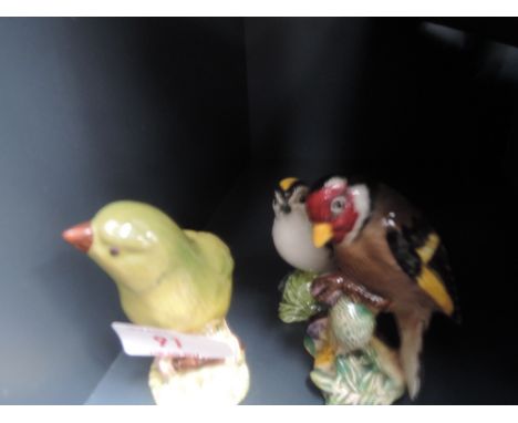 Three Beswick studies, Greenfinch, first version 2105A, Goldfinch 2273, Goldcrest 2415