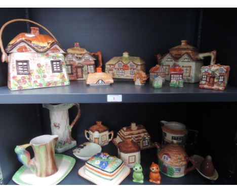 Two shelves of cottage ware etc including Carltonware and Beswick