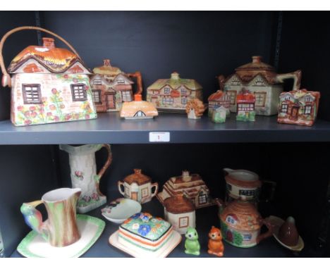 Two shelves of cottage ware etc including Carltonware and Beswick