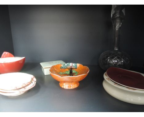 A glass decanter of onion design,  a Royal Doulton Bunnykins dish and a selection of Carltonware